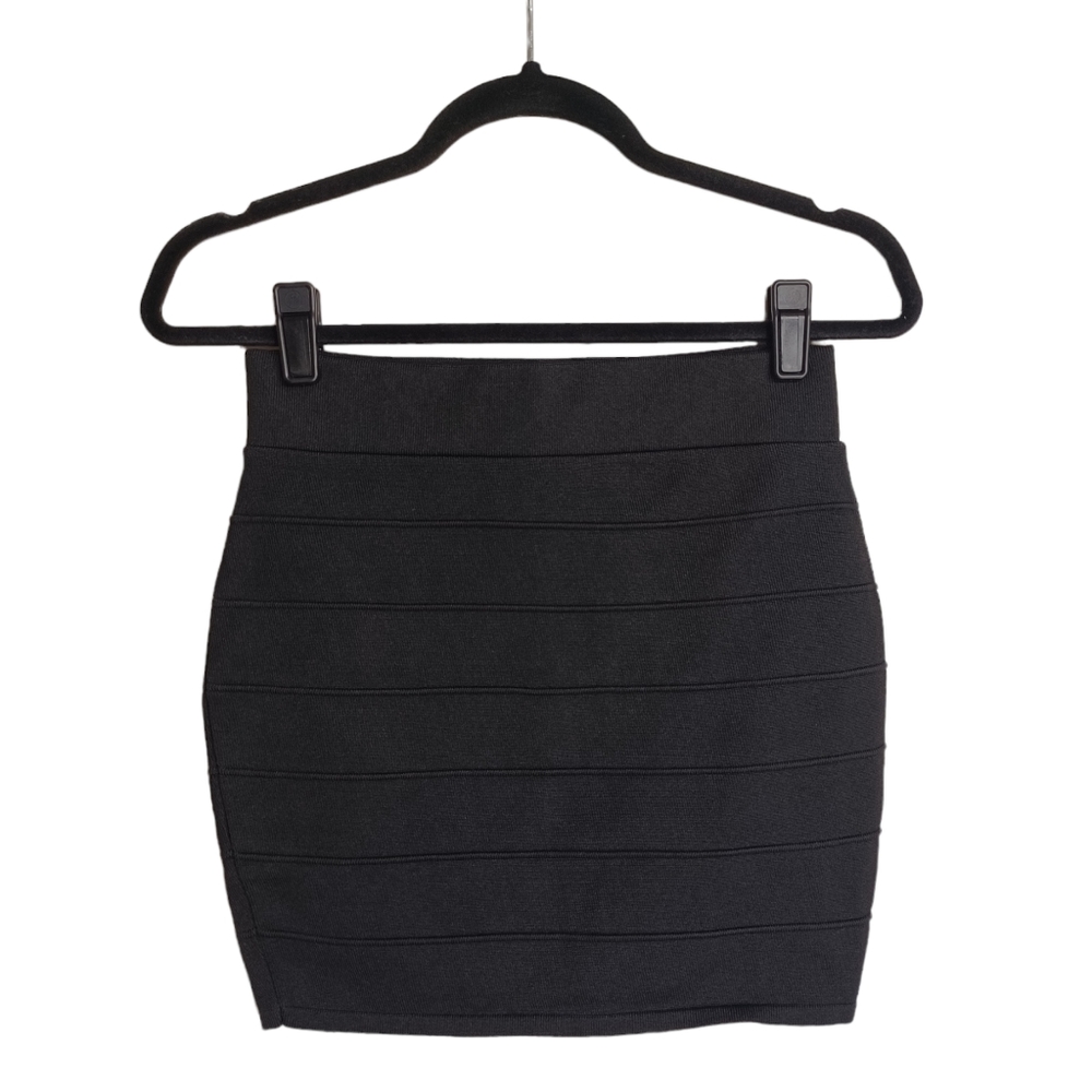 Black Striped Mini Stretchy Bodycon Skirt Large